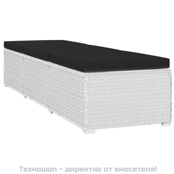Шезлонг с шалте и маса за чай, бял полиратан