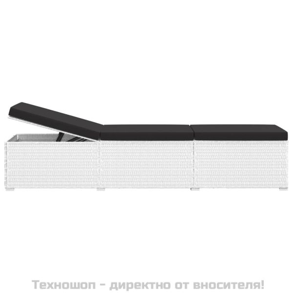 Шезлонг с шалте и маса за чай, бял полиратан