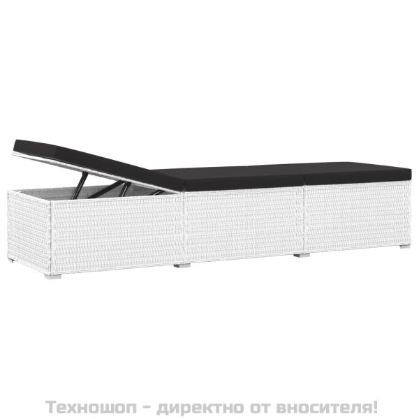 Шезлонг с шалте и маса за чай, бял полиратан
