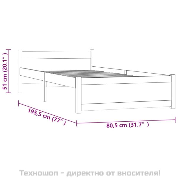 Рамка за легло, сива, дърво масив, 75x190 см, Small Single