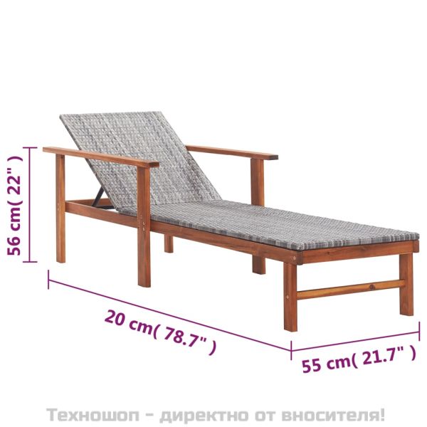 Шезлонг, полиратан и акация масив, сив