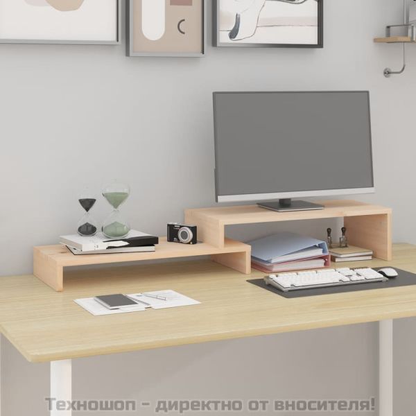 Поставка за монитор, (52-101)x22x14 см, бор масив