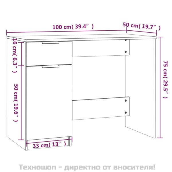 Бюро, опушен дъб, 100x50x75 см, инженерно дърво