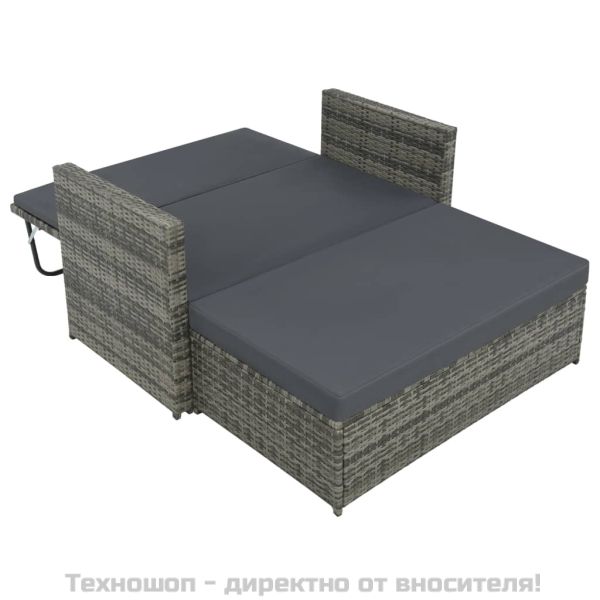 Градински комплект с възглавници, 2 части, полиратан, сив