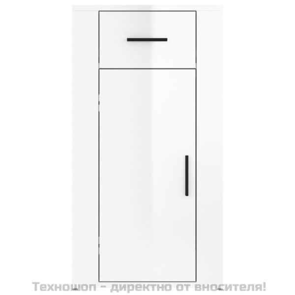 Шкаф за бюро, Бял гланц, 40x49x75 см, инженерно дърво