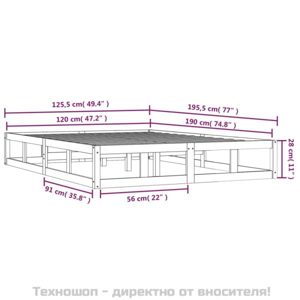 рамка за легло бяла 120x190 см Small Double дърво масив