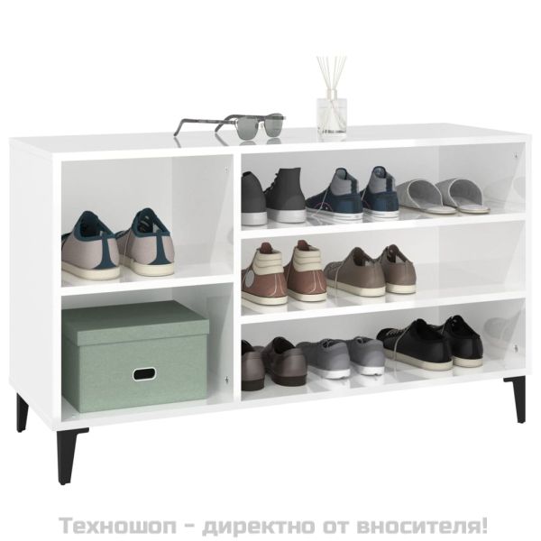 Шкаф за обувки, бял гланц, 102x36x60 см, инженерно дърво