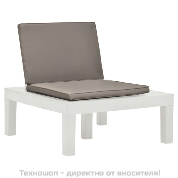 Градински лаундж стол с шалте, пластмаса, бял
