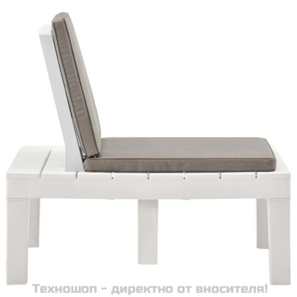 Градински лаундж стол с шалте, пластмаса, бял