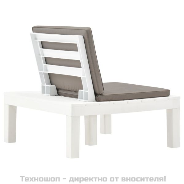Градински лаундж стол с шалте, пластмаса, бял