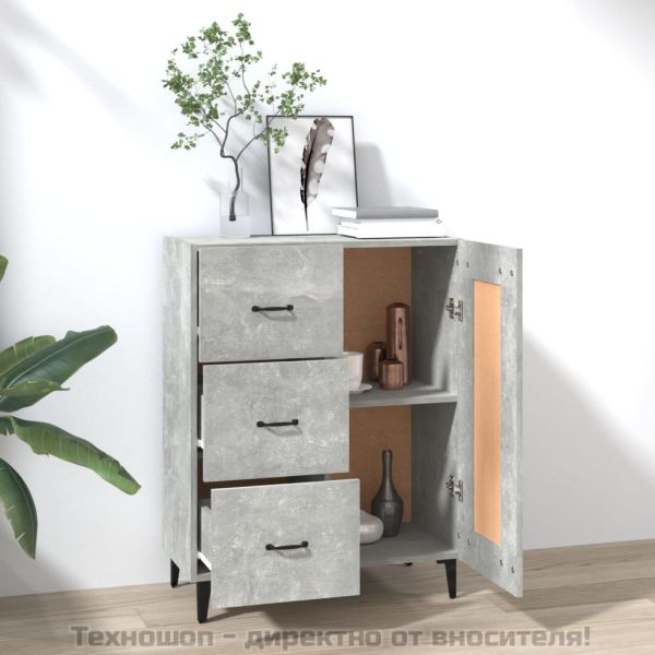 Сайдборд, бетонно сив, 69,5x34x90 см, инженерно дърво