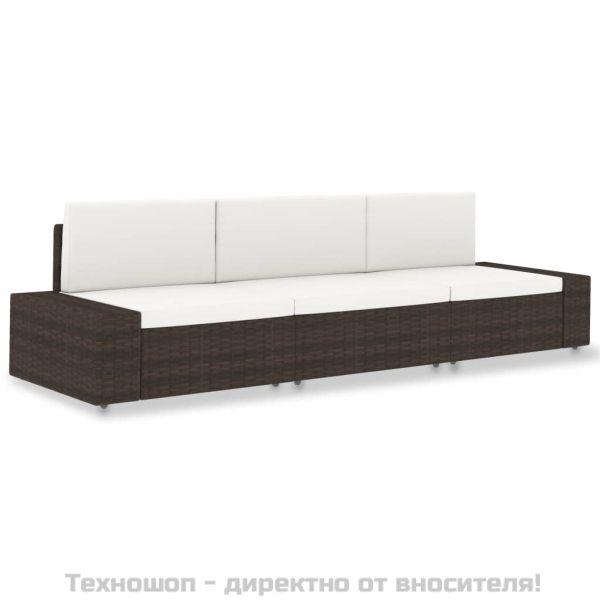 Триместен модулен диван, полиратан, кафяв