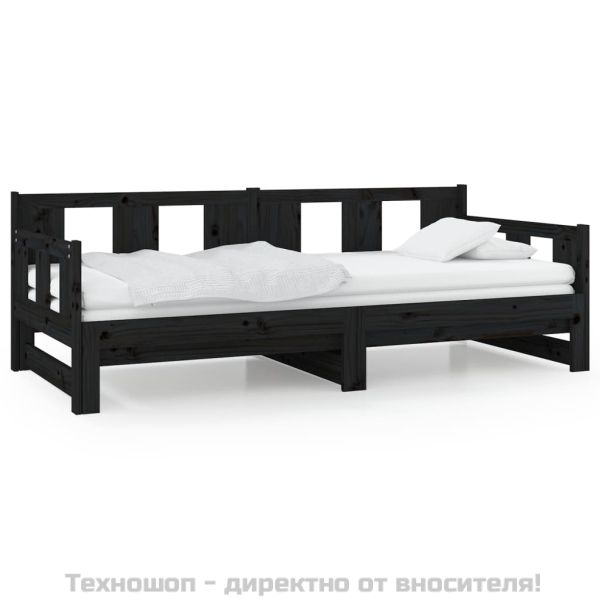 Разтегателно канапе, черно, бор масив, 2x(90x200) см
