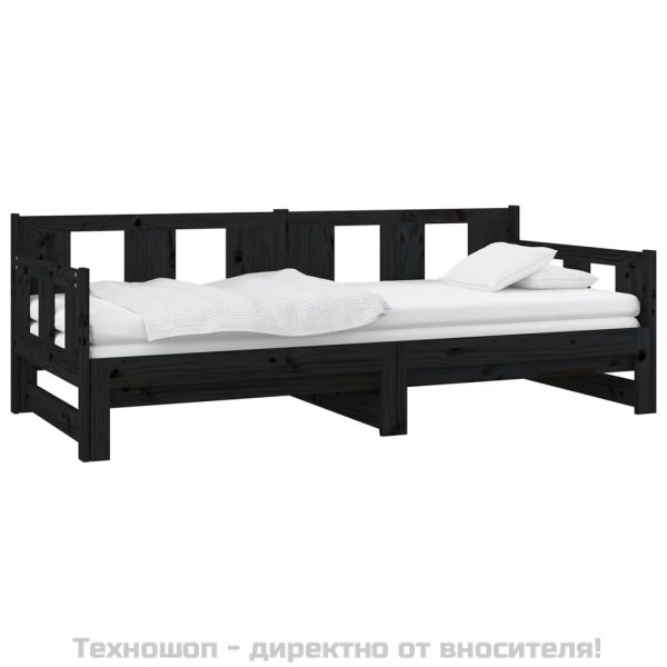 Разтегателно канапе, черно, бор масив, 2x(90x200) см