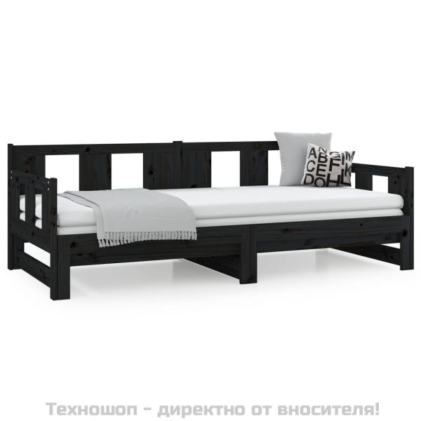 Разтегателно канапе, черно, бор масив, 2x(90x200) см
