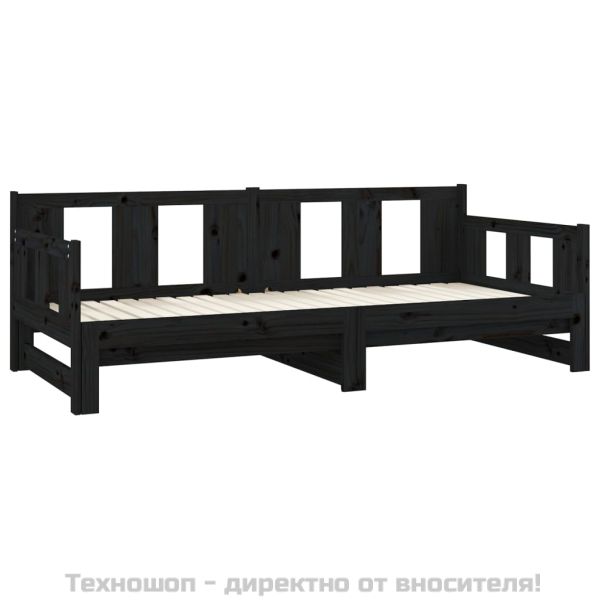 Разтегателно канапе, черно, бор масив, 2x(90x200) см
