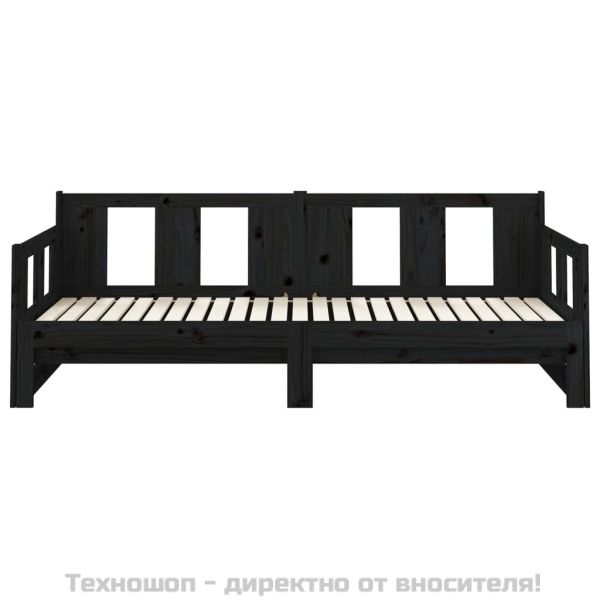 Разтегателно канапе, черно, бор масив, 2x(90x200) см