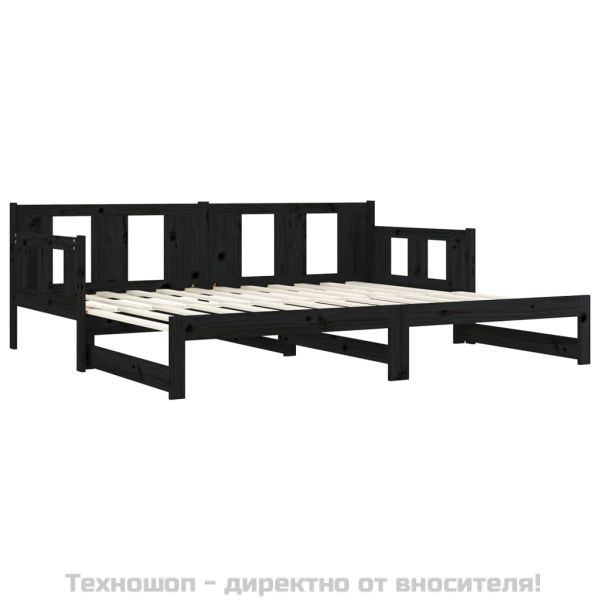 Разтегателно канапе, черно, бор масив, 2x(90x200) см