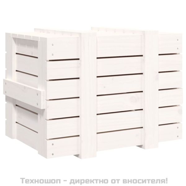 Кутия за съхранение, бяла, 58x40,5x42 см, борово дърво масив