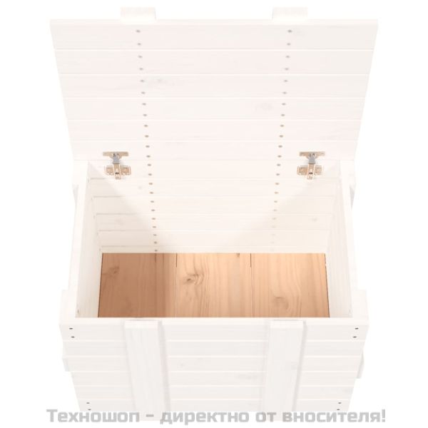 Кутия за съхранение, бяла, 58x40,5x42 см, борово дърво масив
