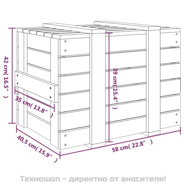 Кутия за съхранение, бяла, 58x40,5x42 см, борово дърво масив