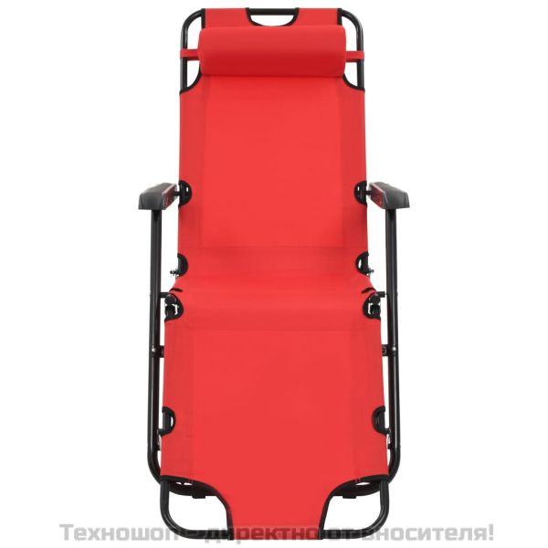 Сгъваеми шезлонги с подложки за крака, 2 бр, стомана, червени