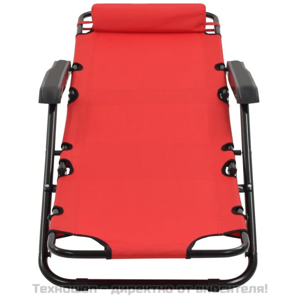 Сгъваеми шезлонги с подложки за крака, 2 бр, стомана, червени
