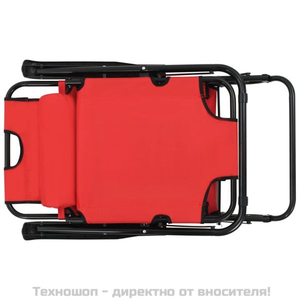 Сгъваеми шезлонги с подложки за крака, 2 бр, стомана, червени