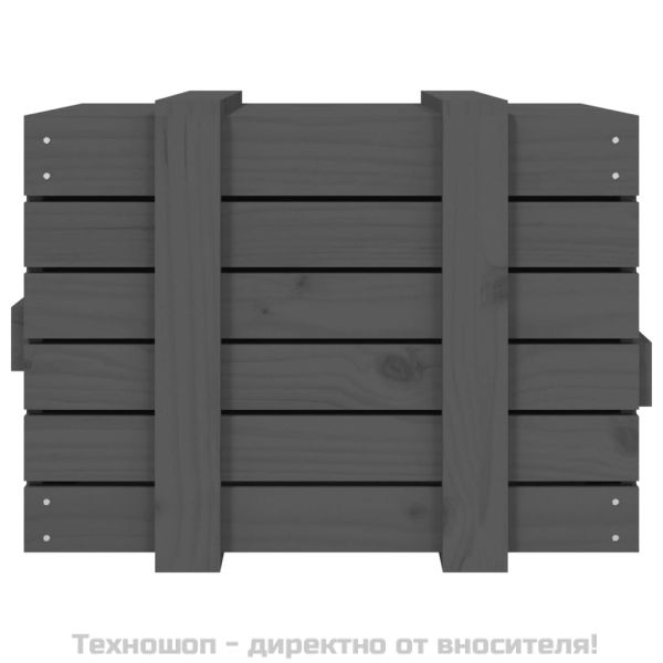Кутия за съхранение, сива, 58x40,5x42 см, борово дърво масив