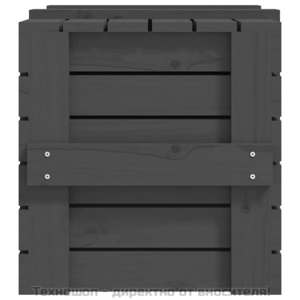 Кутия за съхранение, сива, 58x40,5x42 см, борово дърво масив