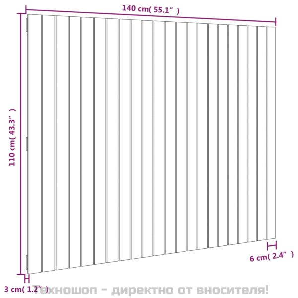 Стенна табла за спалня, черна, 140x3x110 см, борово дърво масив
