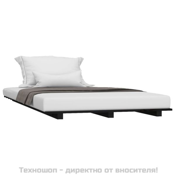 Рамка за легло, черна, бор масив, 90x190 см