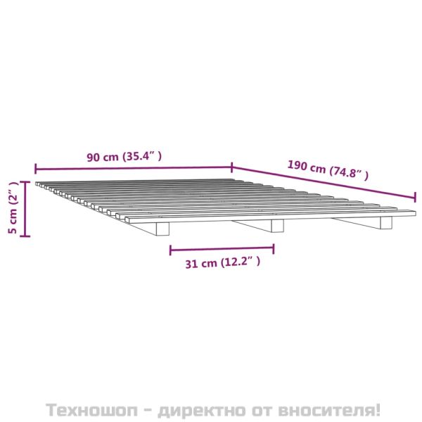 Рамка за легло, черна, бор масив, 90x190 см