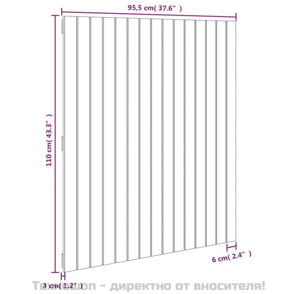 Стенна табла за спалня бяла 95,5x3x110 см борово дърво масив