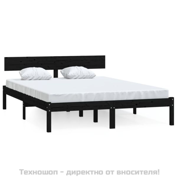 Рамка за легло, черна, бор масив, 150x200 cм, King Size