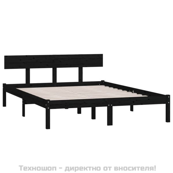 Рамка за легло, черна, бор масив, 150x200 cм, King Size