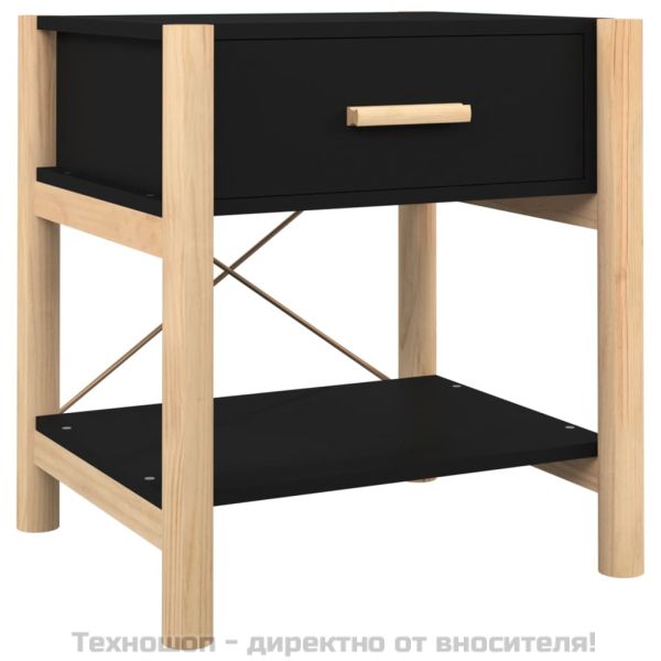 Нощни масички, 2 бр, черни, 42x38x45 см, инженерно дърво