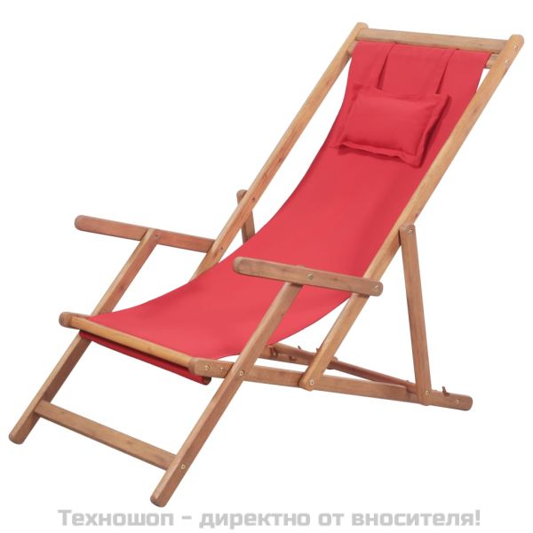 Сгъваем плажен стол, текстил и дървена рамка, червен