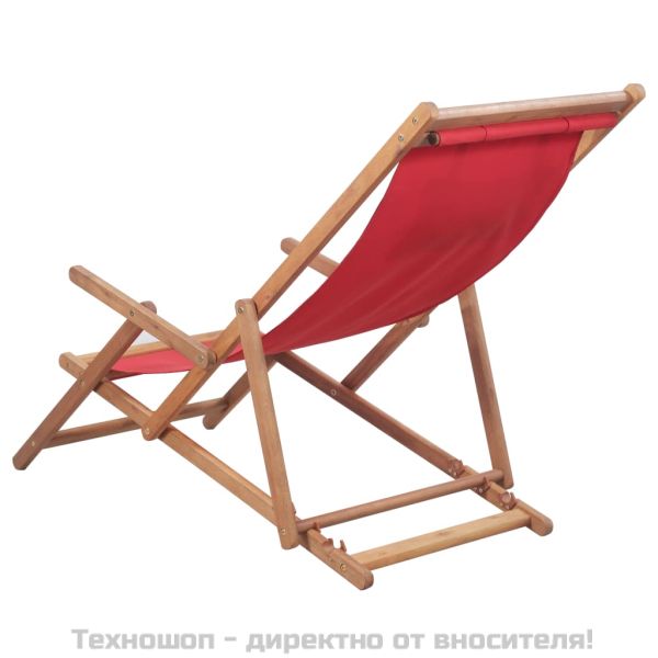 Сгъваем плажен стол, текстил и дървена рамка, червен