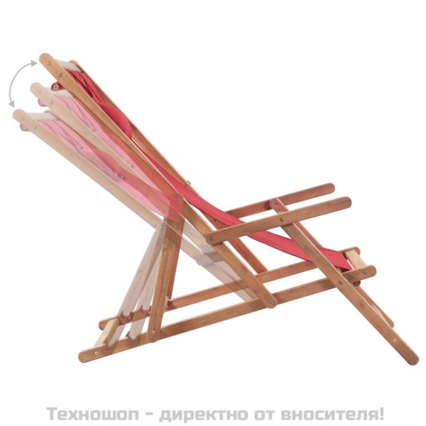 Сгъваем плажен стол, текстил и дървена рамка, червен