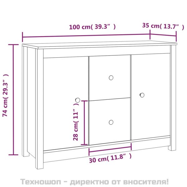 Сайдборд, сив, 100x35x74 см, бор масив