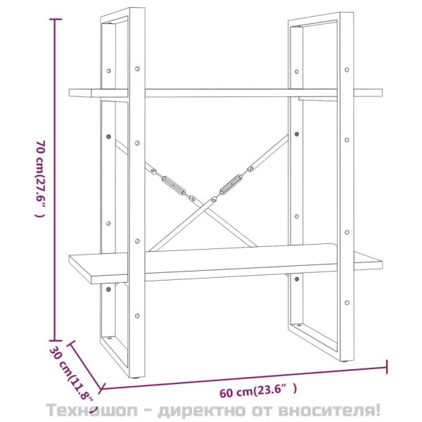 Библиотека на 2 нива, кафяв дъб, 60x30x70 см, инженерно дърво