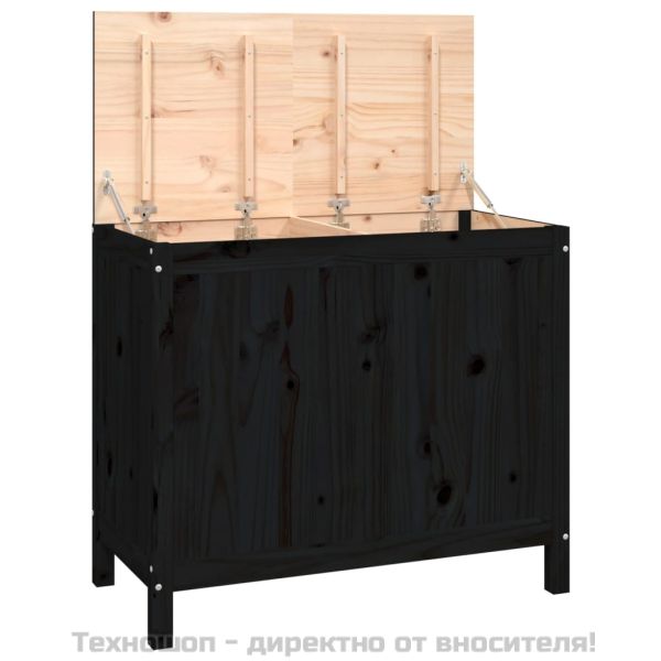 Кутия за пране, черна, 88,5x44x76 см, борово дърво масив