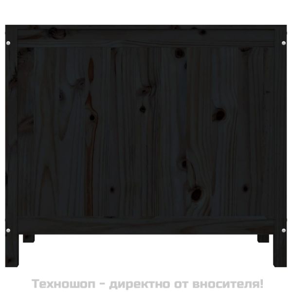 Кутия за пране, черна, 88,5x44x76 см, борово дърво масив
