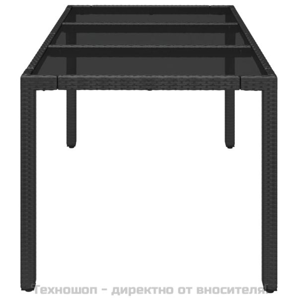 Градинска маса със стъклен плот черен 150x90x75 см полиратан