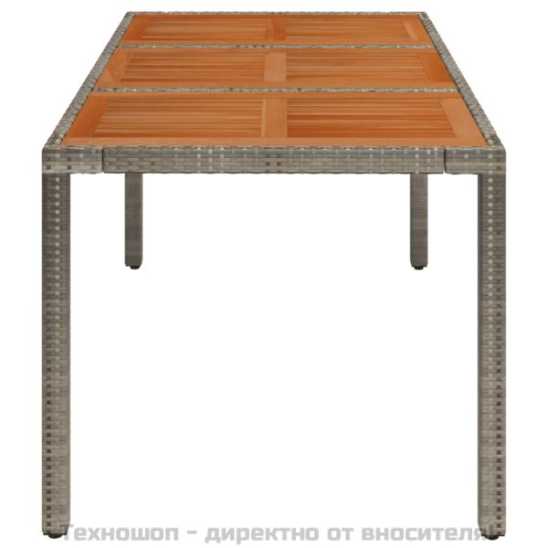 Градинска маса с дървен плот сива 150x90x75 см полиратан