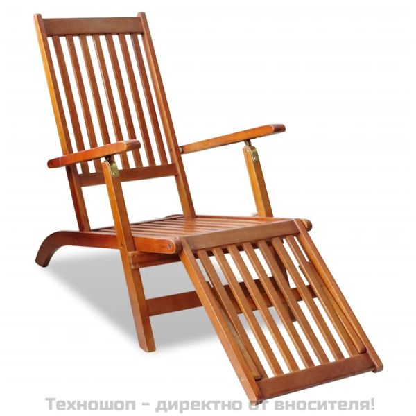Градински стол шезлонг с опора за крака, акациево дърво масив