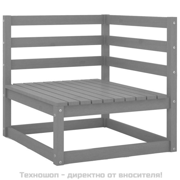 Градински лаундж комплект, 3 части, сив, бор масив