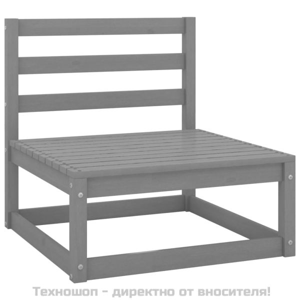 Градински лаундж комплект, 3 части, сив, бор масив