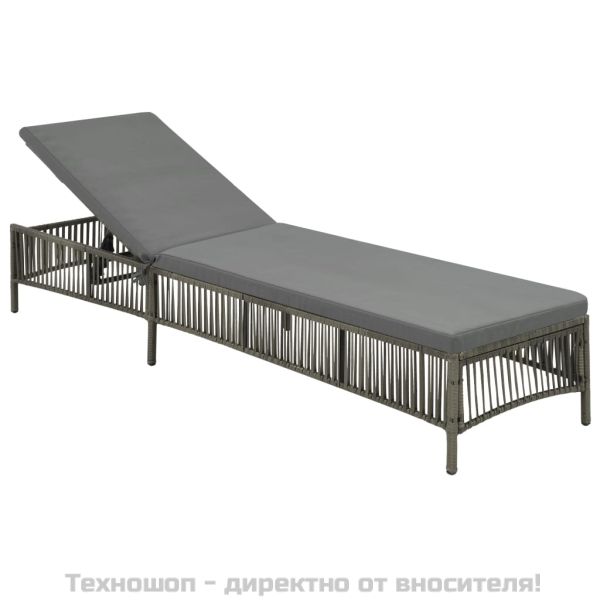 Шезлонг с шалте, полиратан, сив